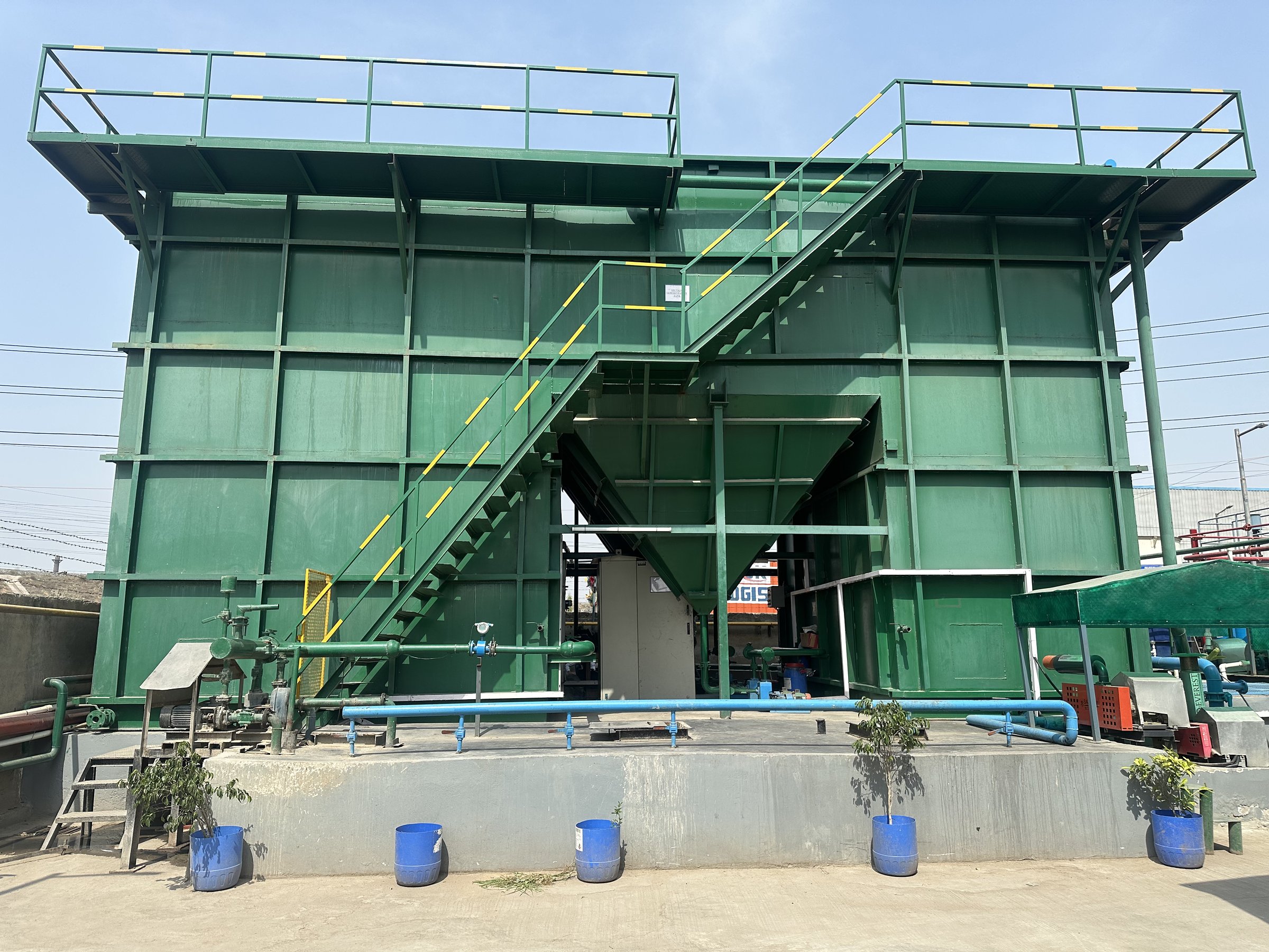 Completed green steel ETP structure with access stairs